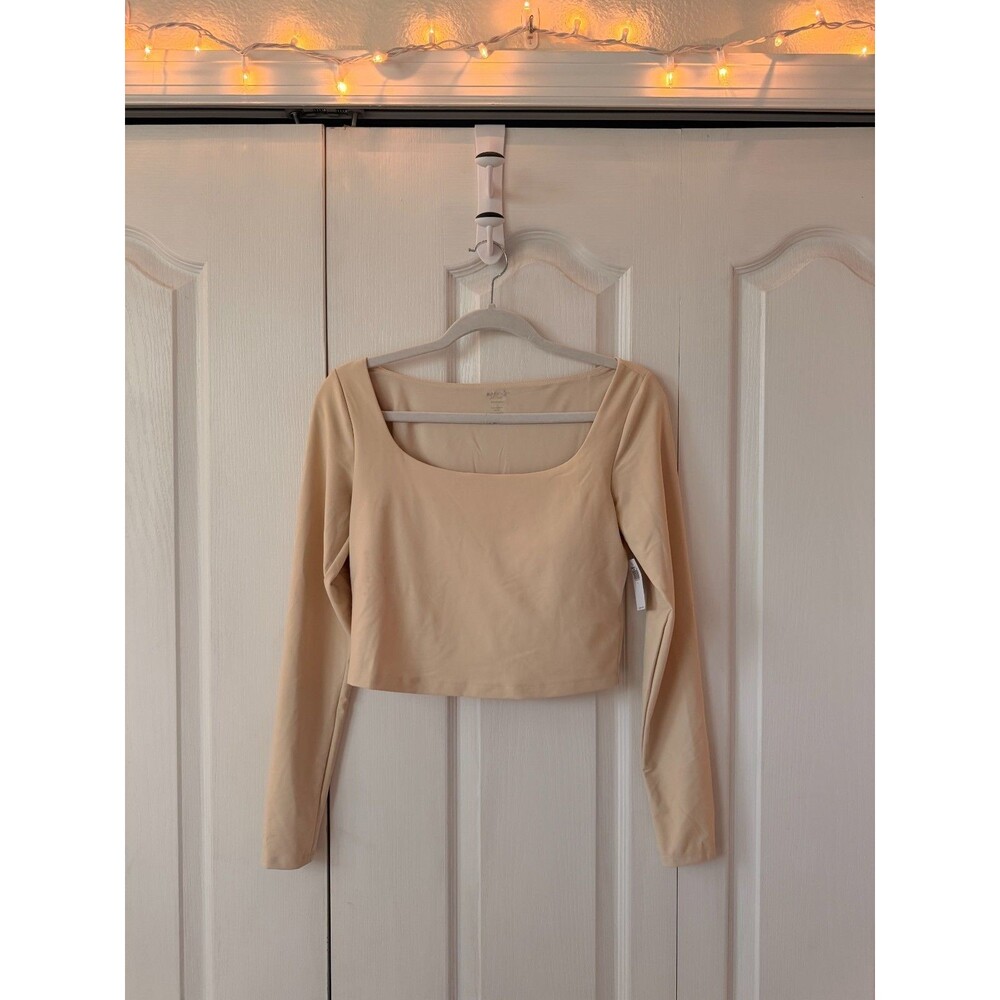 Old Navy PowerSoft Long-Sleeve Crop Support Top, Cozy Cashmere, Women's Large